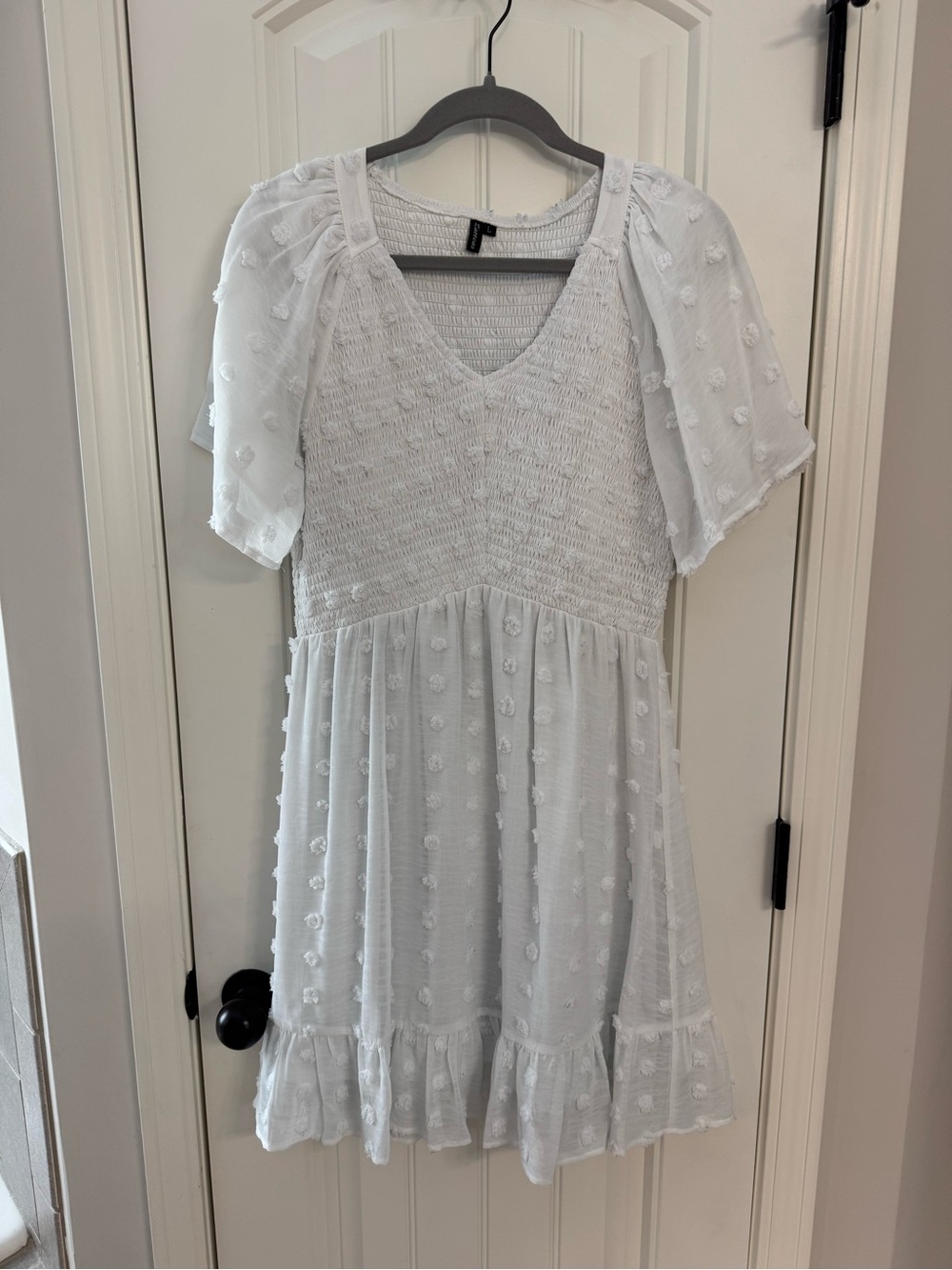 Women’s White Swiss Dot Smocked Dress